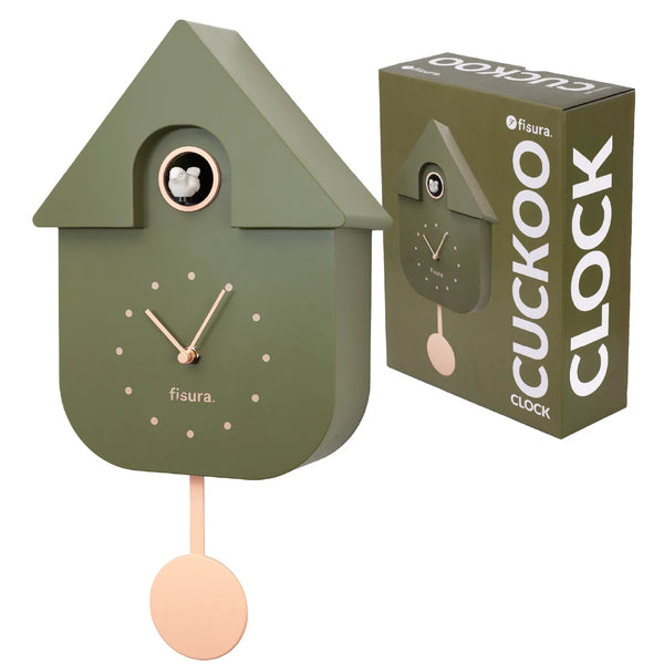 Horloge à coucou kaki avec cadran beige