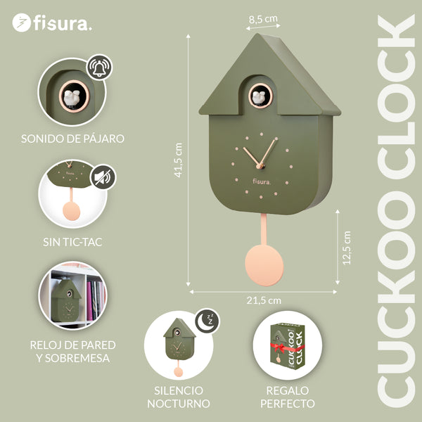 Horloge à coucou kaki avec cadran beige