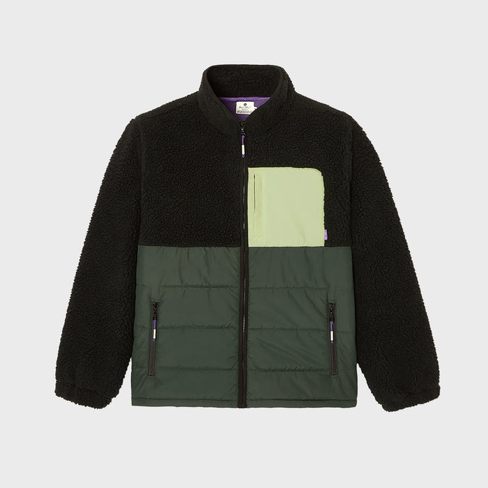 Veste bi-matières en sherpa - Noir et vert