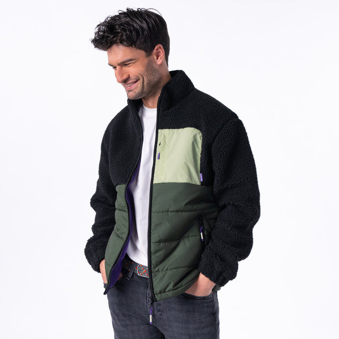 Veste bi-matières en sherpa - Noir et vert