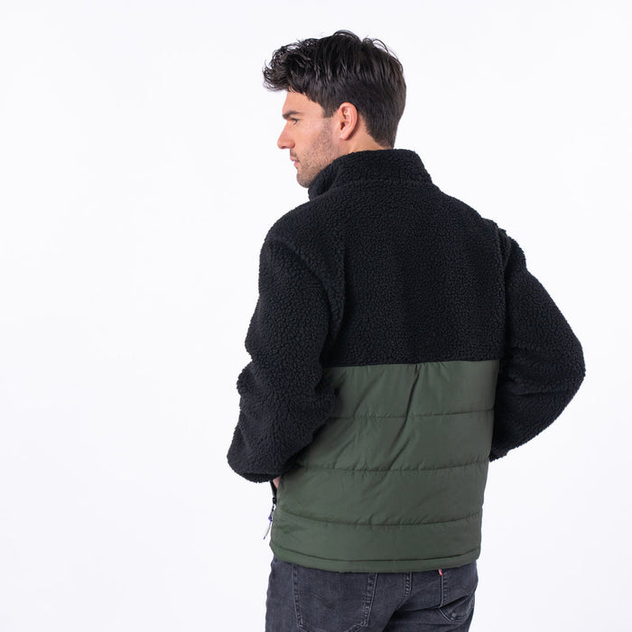 Veste bi-matières en sherpa - Noir et vert