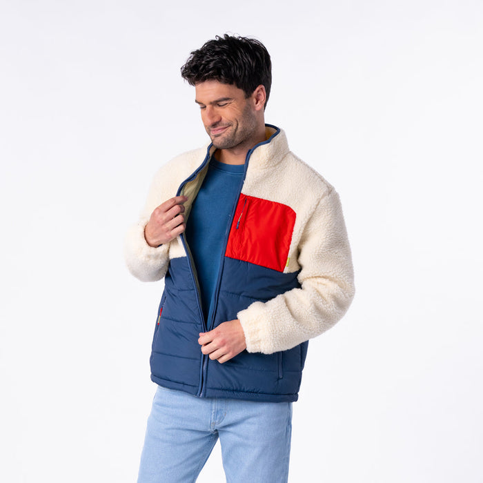 Veste bi-matières en sherpa - Ivoire et marine