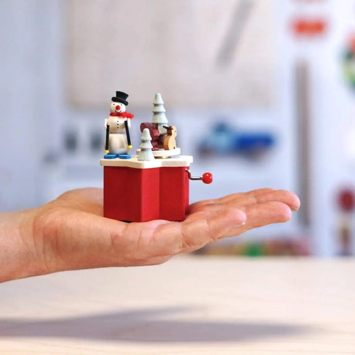 BOITE A MUSIQUE MANIVELLE -BONHOMME DE NEIGE par GRAUPNER HOLZMINIATUREN • accessoires, bois, boite 