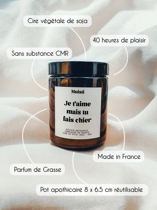 Bougie Parfumée - Je t’aime (mais tu fais chier) par MUISTI • FROID, made in france, NEW, valentin