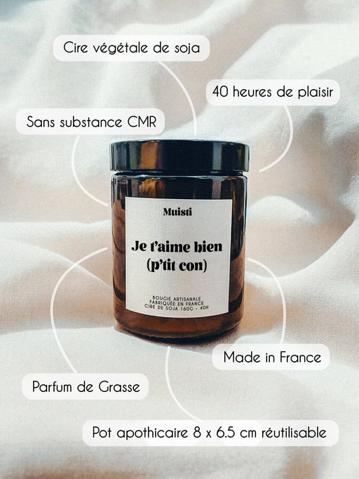 Bougie Parfumée - Je t’aime bien (p’tit con) par MUISTI • FROID, love, made in france, NEW, valentin