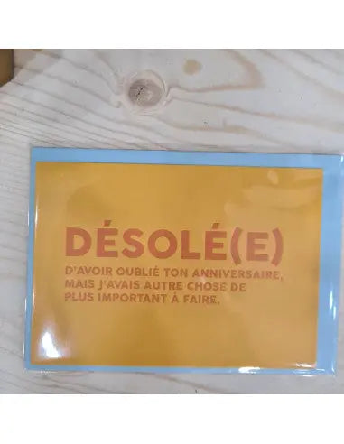 CARTE + ENVELOPPE DESOLE(E) par FELICIE AUSSI • bureau, carte, carte postale, france, humour