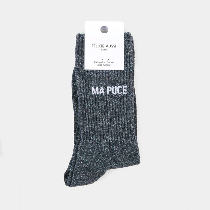 CHAUSSETTES MA PUCE - paillettes bleu