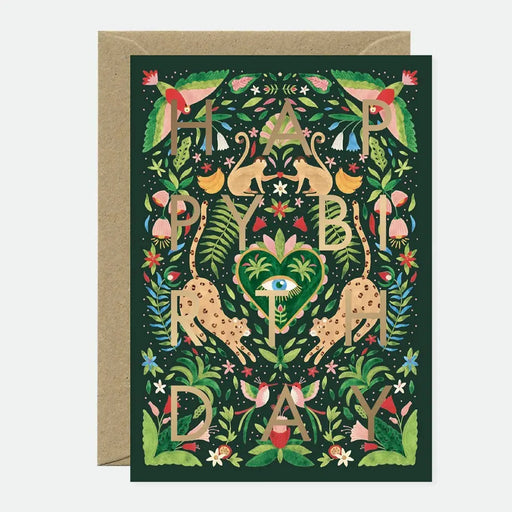 Green Jungle Bday - Carte de vœux - Feuille dorée par ALL THE WAYS TO SAY • anniversaire, jungle,