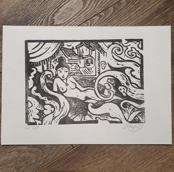 LINOGRAVURE - Opium par CYRILLE MEYER • affiche, ALSACE, fabriqué à la main, handmade, love