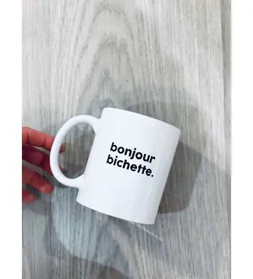 MUG BONJOUR BICHETTE par FELICIE AUSSI • café, déco, importation_inventaire_2, intérieur, made in 